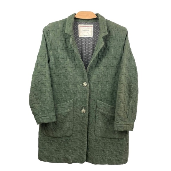 Cartonnier at Anthropologie Green Extended Houndstooth Textured Knit Blazer US M - Picture 4 of 9